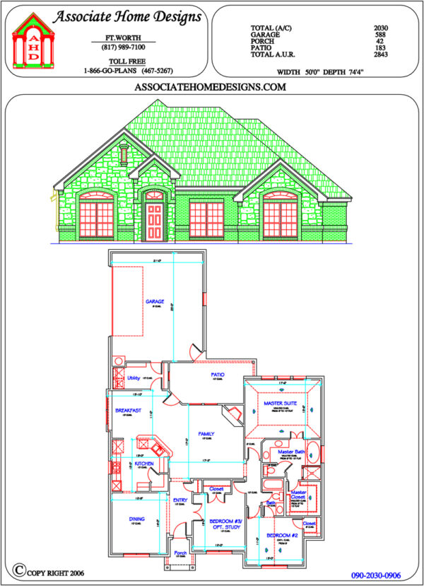 3 bedrooms, 2 bathrooms house plan