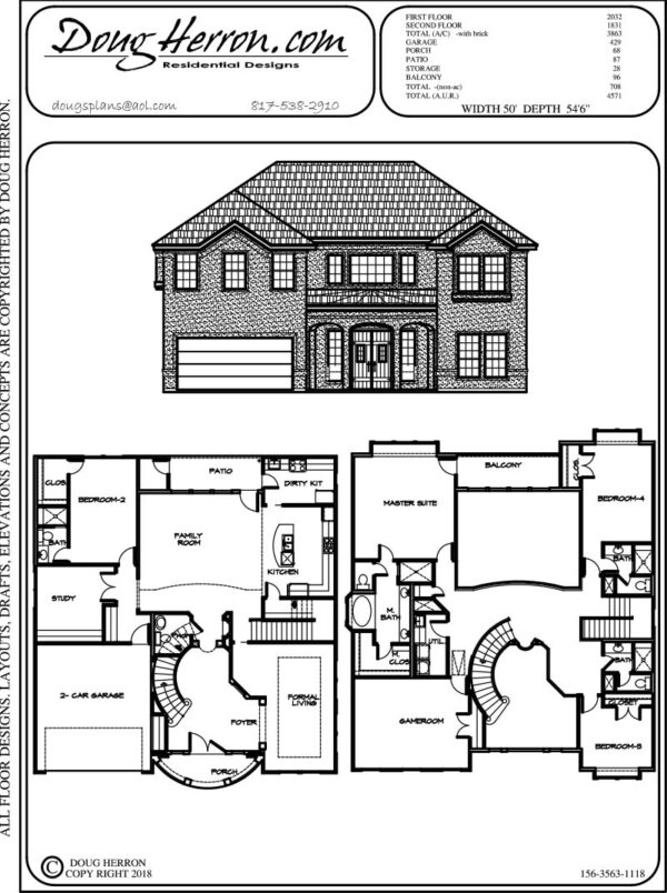 3863 Sq Ft 4 Bed 4 5 Bath House Plan 156 3863 1118 Doug Herron