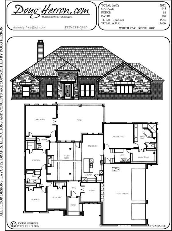 2932 Sq Ft 4 Bed 2 5 Bath House Plan 035 2932 0319 Doug Herron