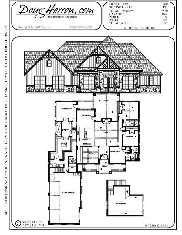 4 bedrooms, 3 bathrooms house plan