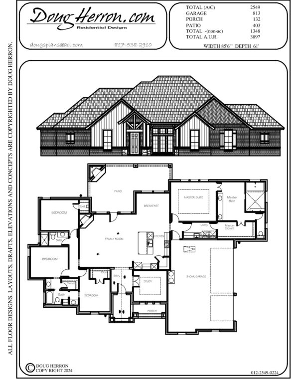 4 bedrooms, 3 bathrooms house plan