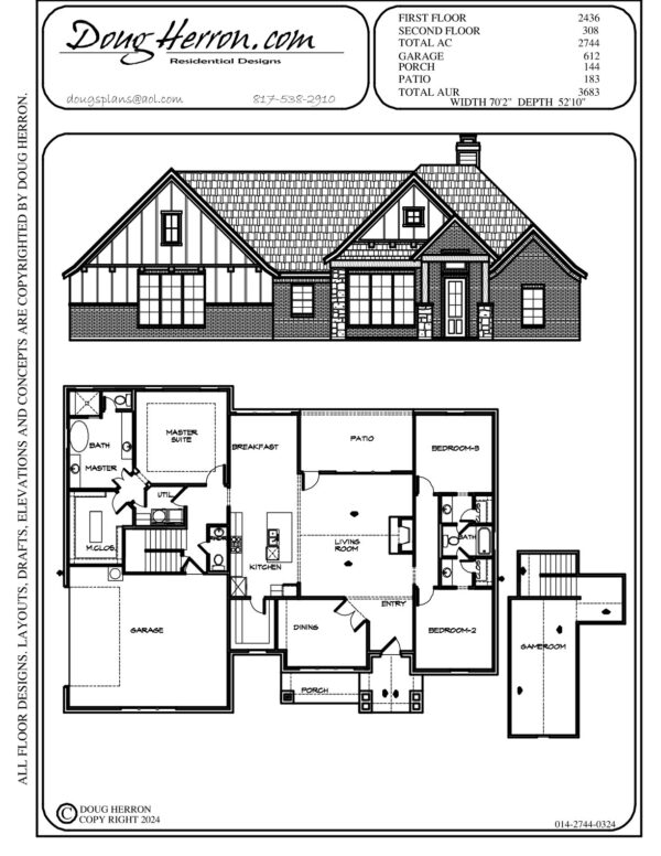 3 bedrooms, 3 bathrooms house plan