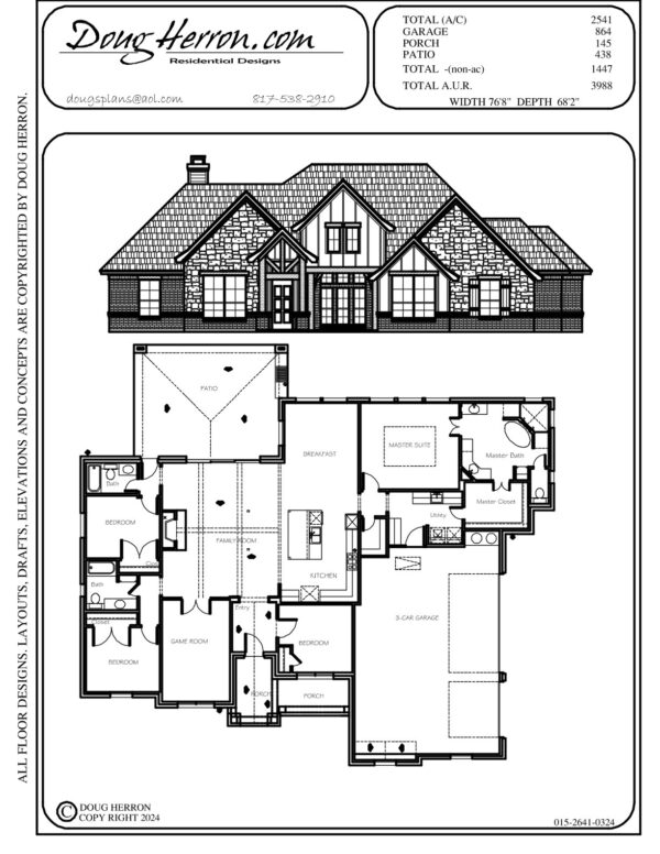 3 bedrooms, 3 bathrooms house plan