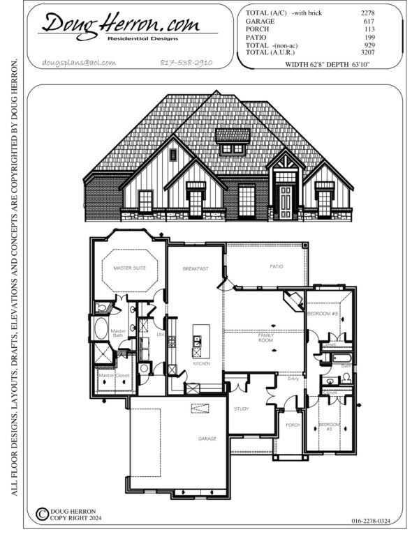 3 bedrooms, 2 bathrooms house plan