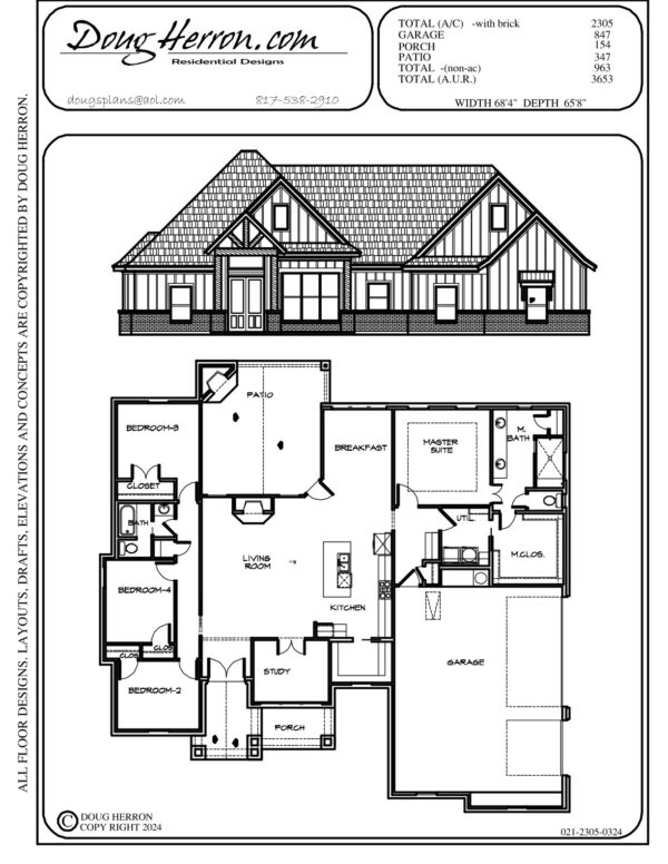 4 bedrooms, 2 bathrooms house plan