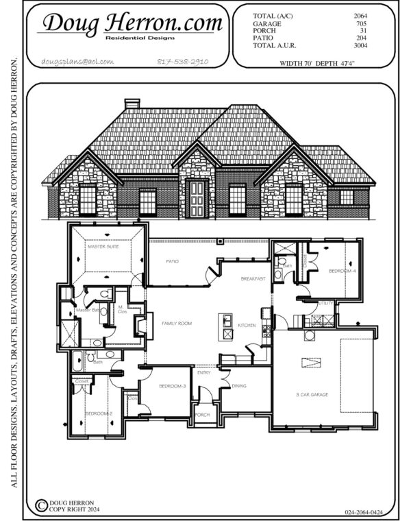 4 bedrooms, 3 bathrooms house plan